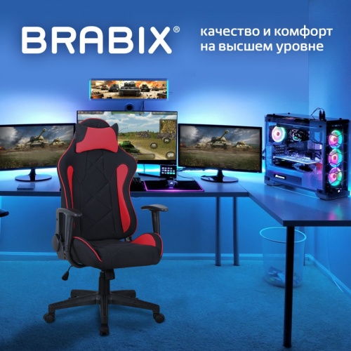 Кресло компьютерное Brabix GT Racer GM-101 ткань, черно-красное 531820 фото 5
